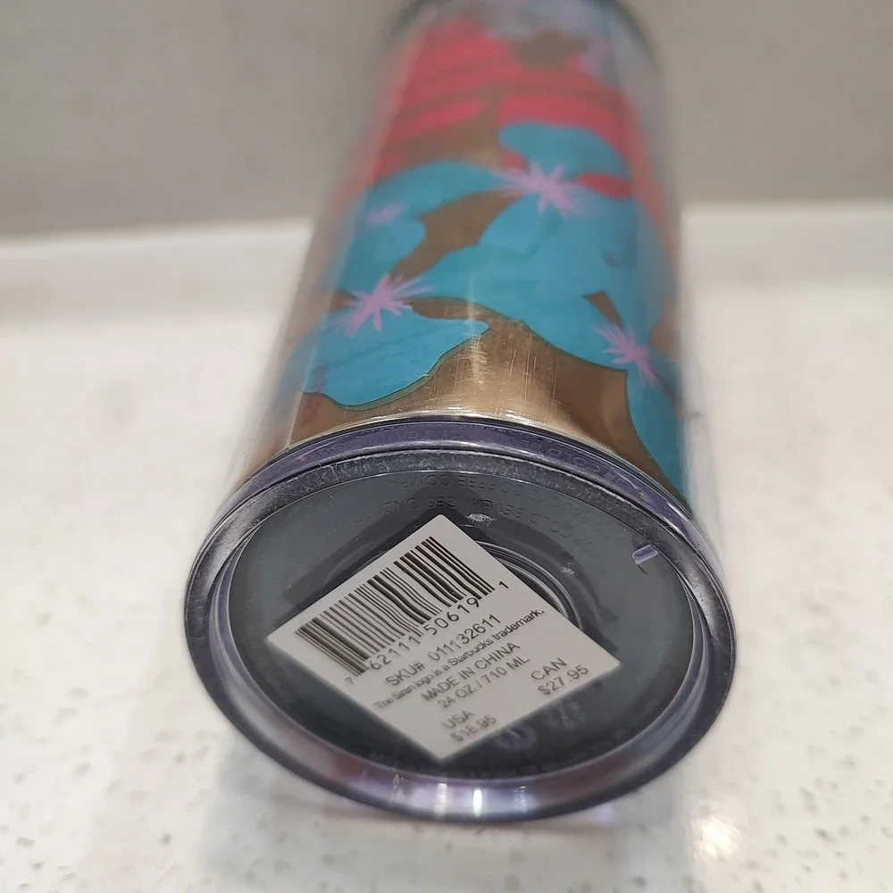 Starbucks Summer 2022 Forest Dream Aqua Terra Floral 24oz Tumbler Cold Cup Straw